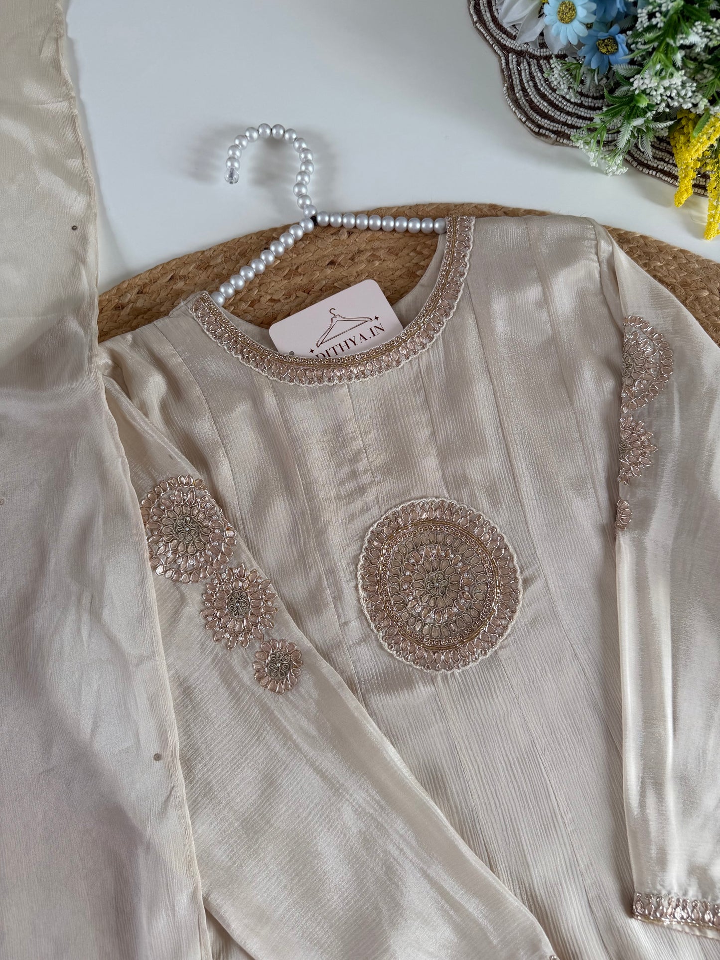 K557 - Chinnon Gota work Anarkali with pants and dupatta