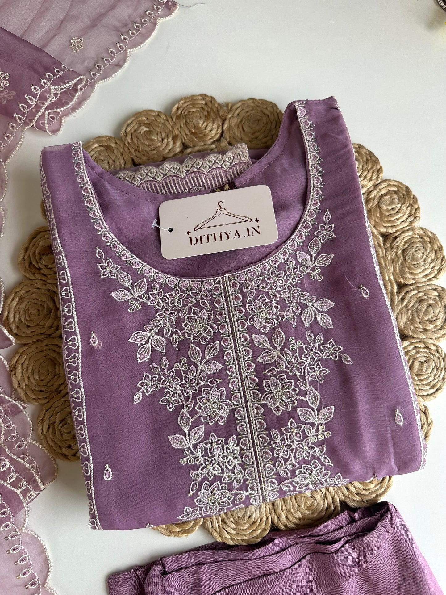K492 - Organza embroidered straight Kurti with pants and dupatta