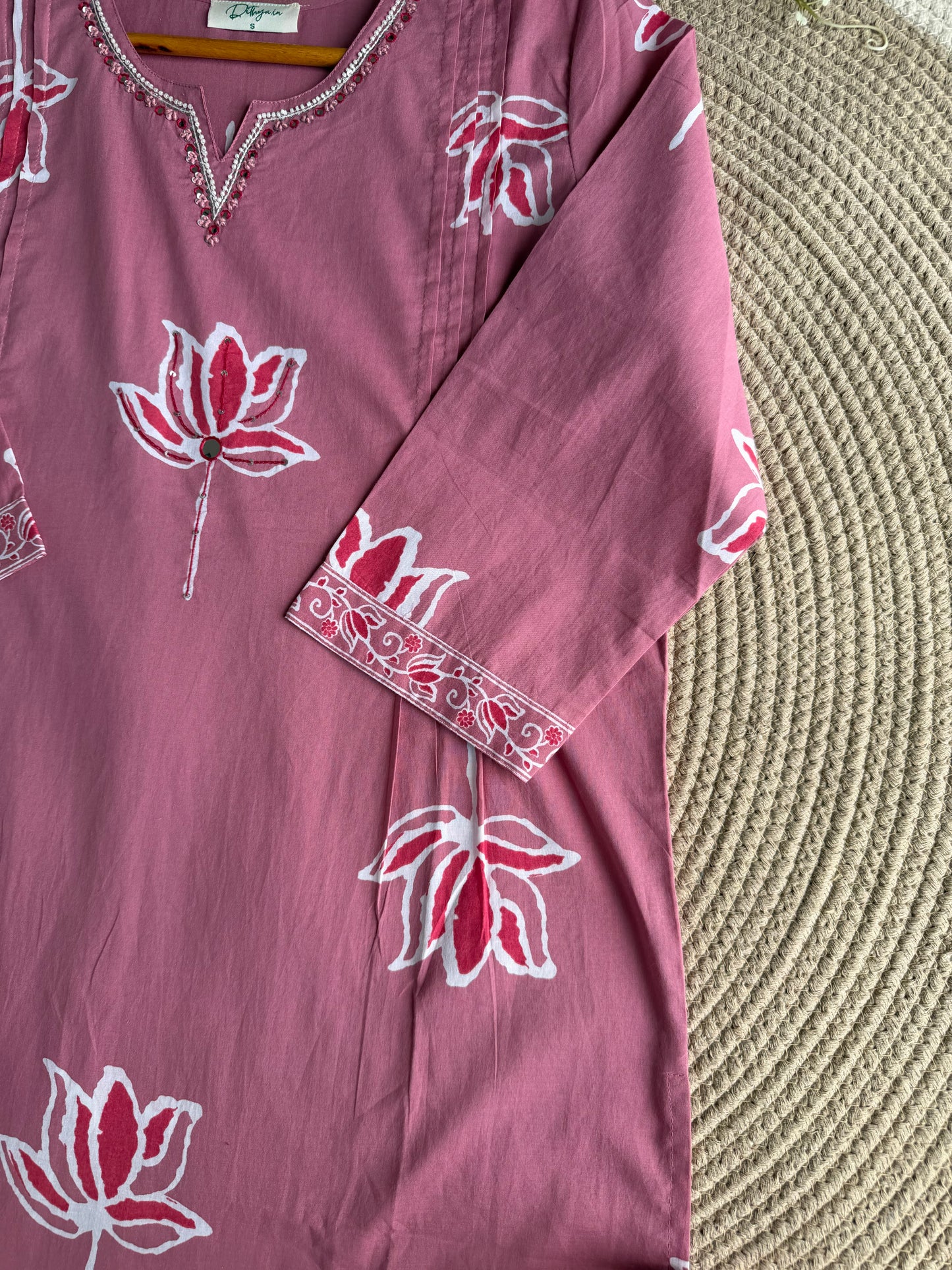 K164 - Mul cotton embroidered Aline Kurti with pants and dupatta in 3 colours