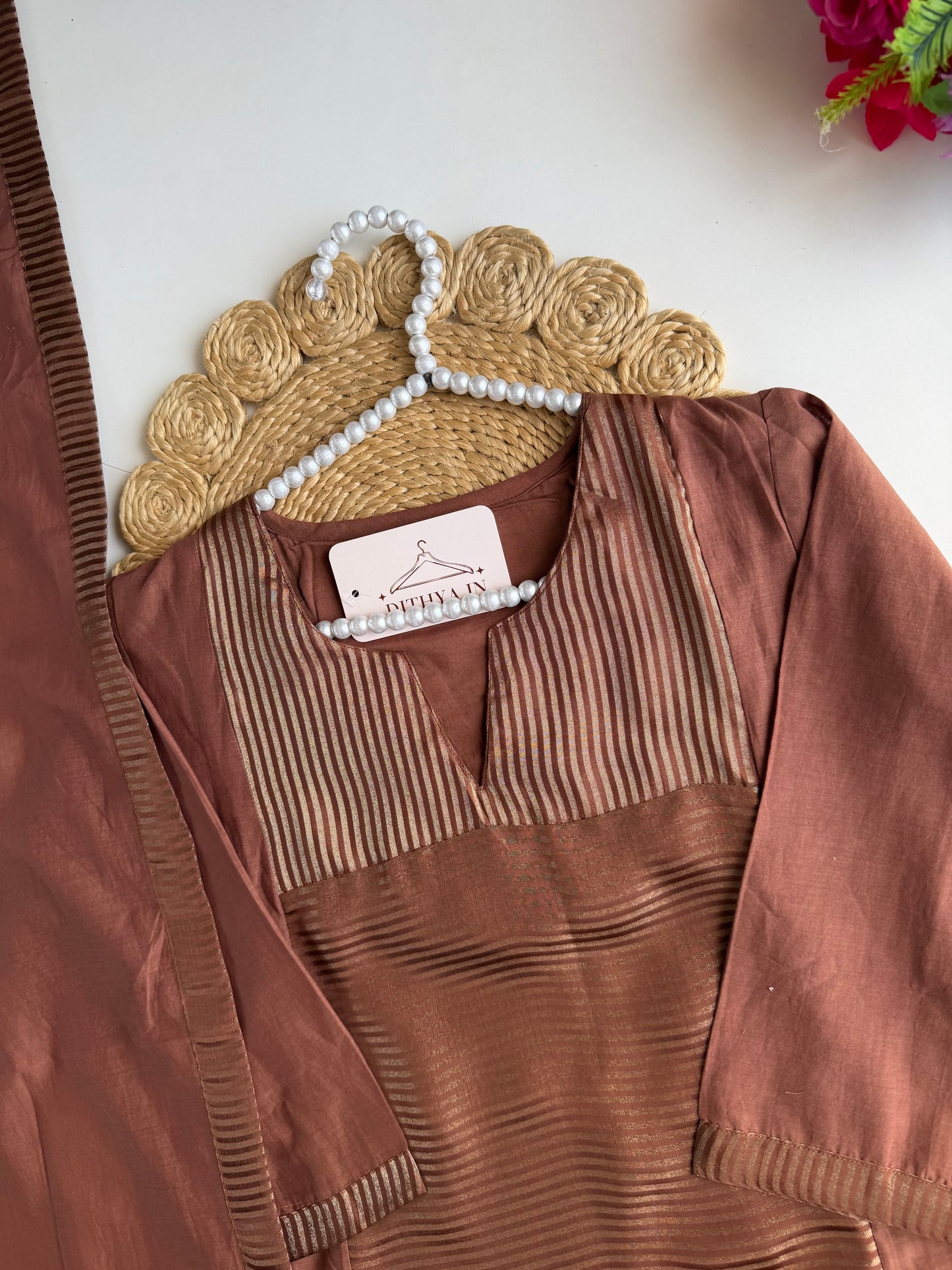 K294 - Mul chanderi zari Aline Kurti with pants and dupatta