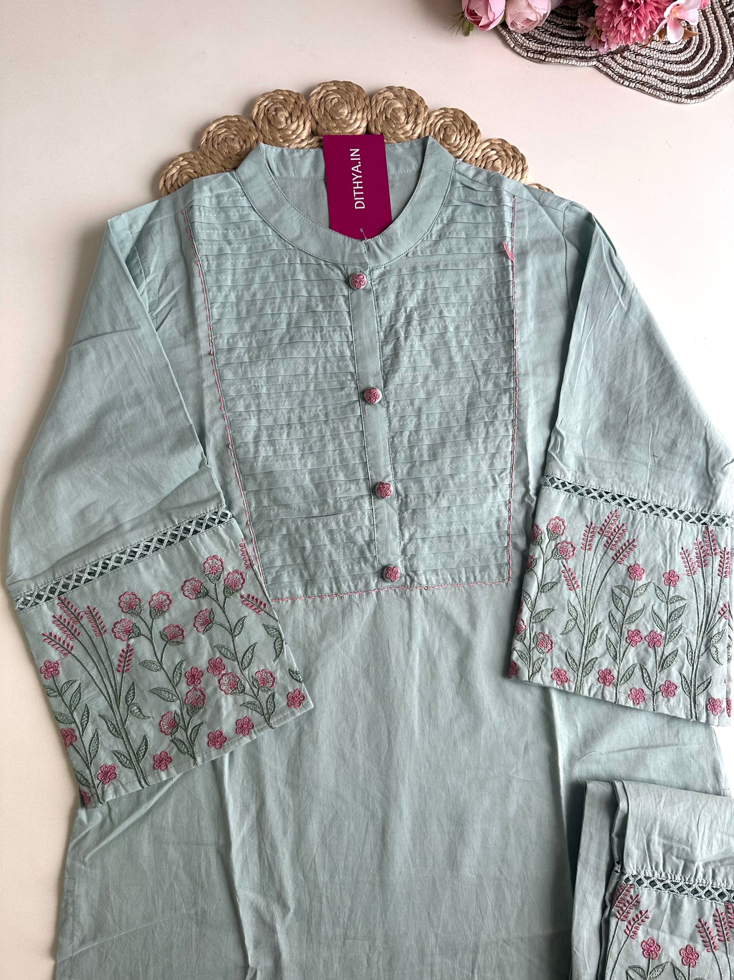 K303 - Cotton embroidered straight Kurti with pants