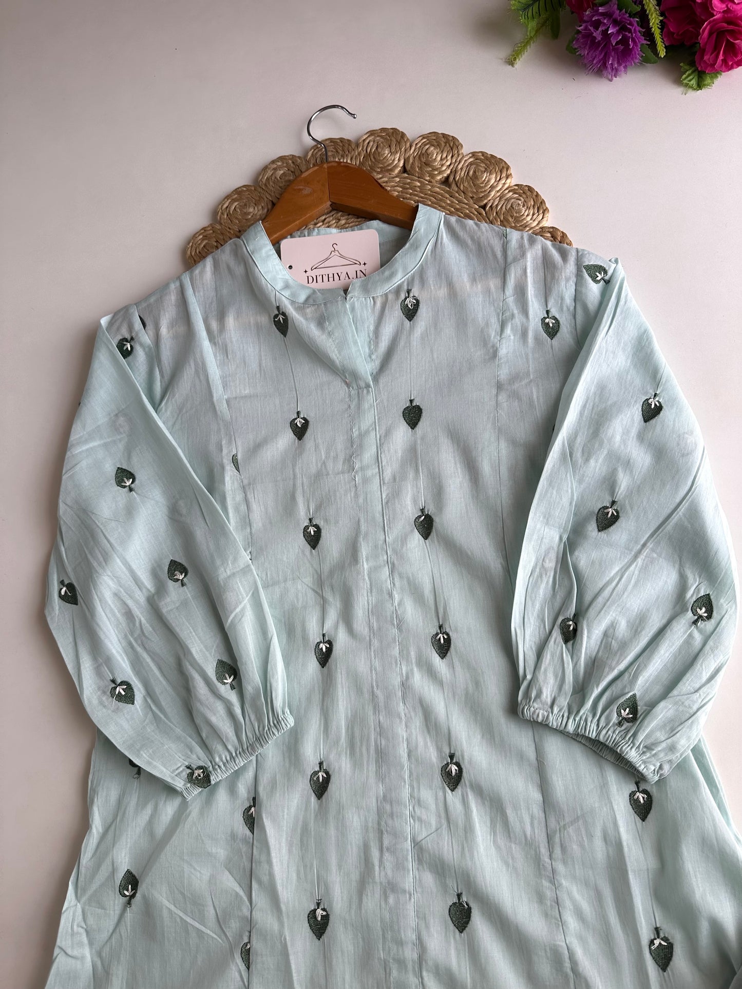K275 - Mul cotton embroidered Aline Kurti with pants