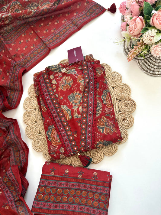 K169 - Cotton Aline Kurti with pants and dupatta