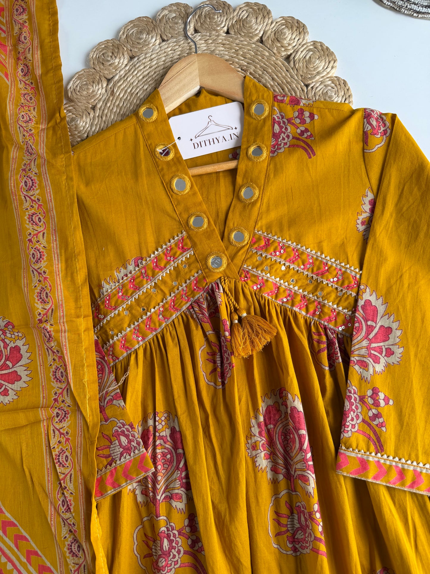 K443 - Mul cotton printed Anarkali with pants and dupatta