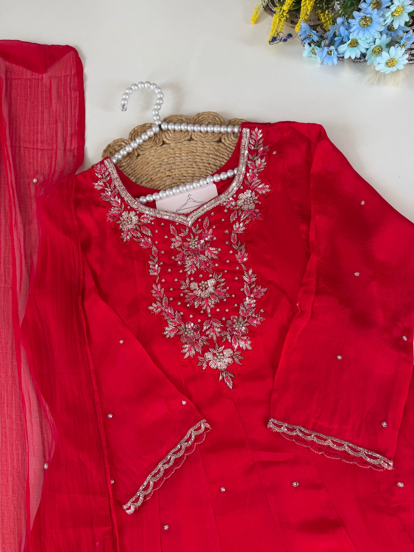 K527 - Chinnon handwork Anarkali with pants and dupatta