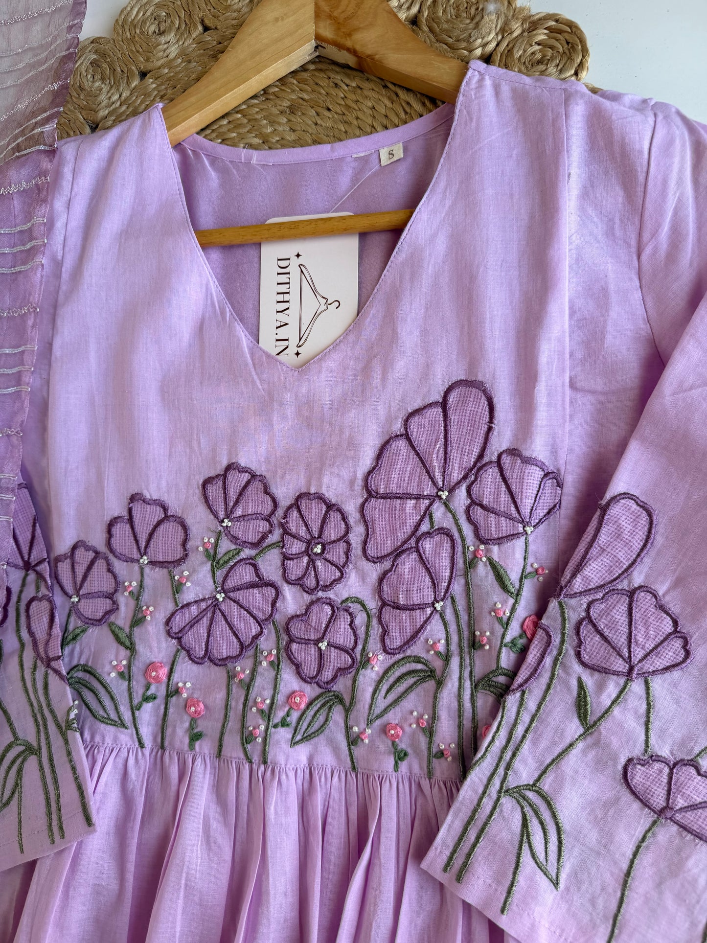 K213 - Mul cotton embroidered Anarkali with pants and dupatta