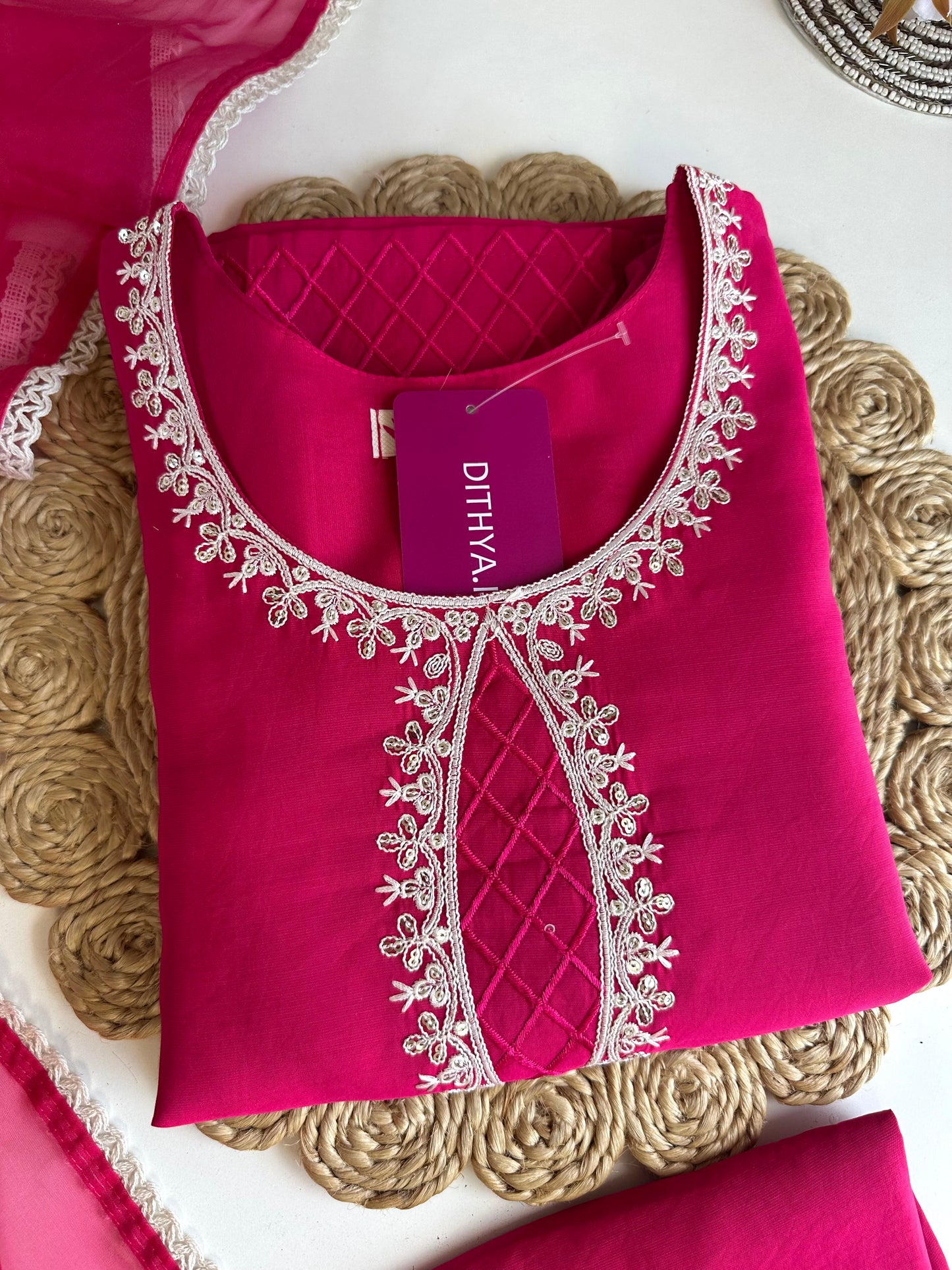 K459 - Roman silk embroidered straight Kurti with pants and dupatta