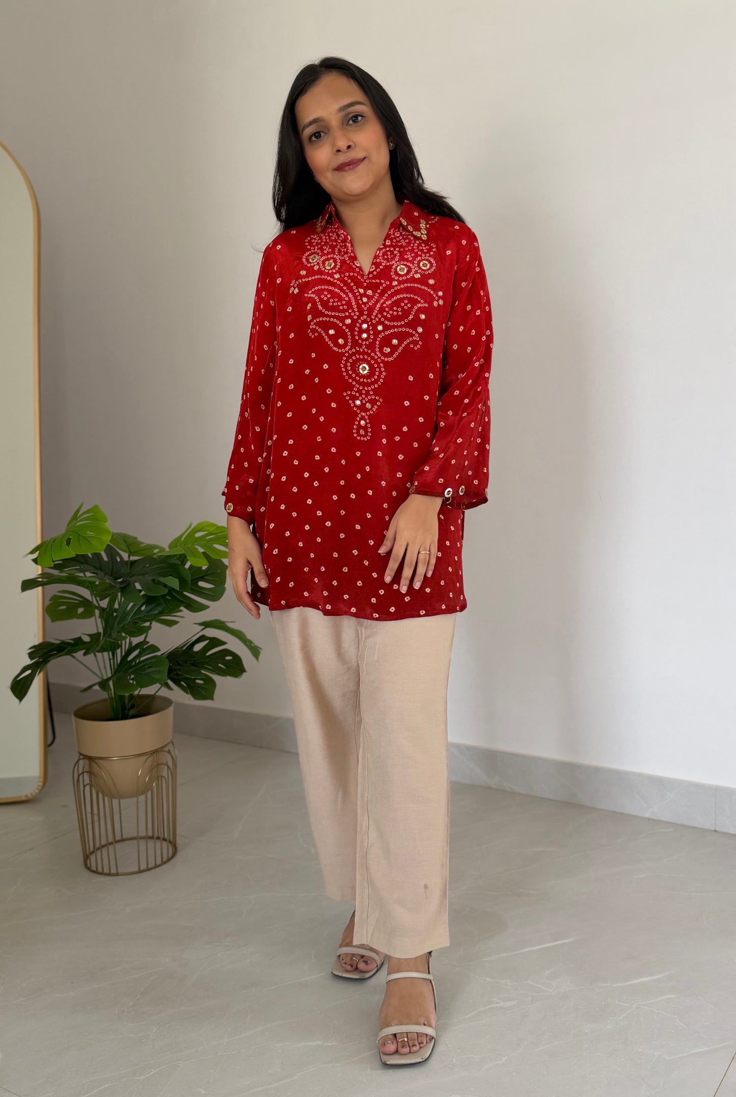 K547 - Pure crape bandhini shirts in 3 styles