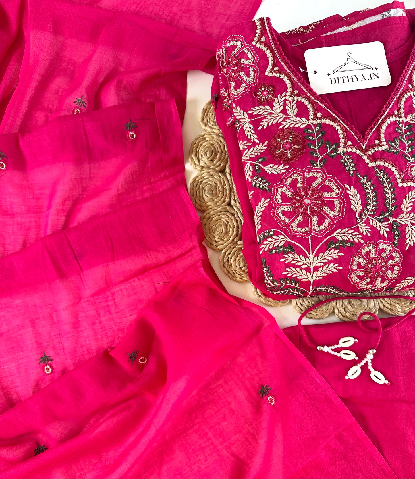 K694 - Mul cotton embroidered Anarkali with pants and dupatta