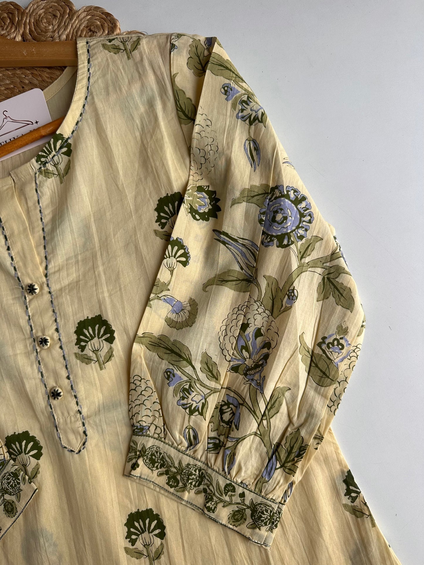 K666 - Mul cotton embroidered straight Kurti with pants and dupatta