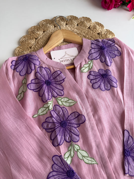 K584 - Mul chanderi embroidered coord set