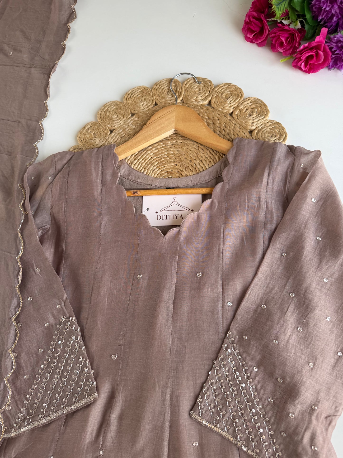 K305 - Mul chanderi handwork Anarkali with pants and dupatta