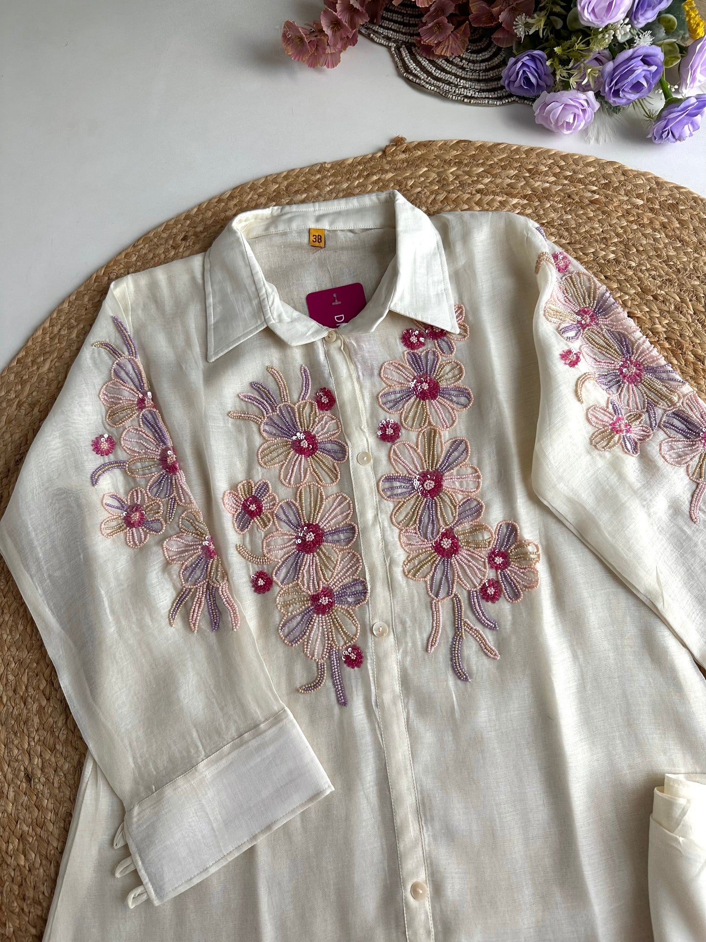 K341 - Mul Chanderi handwork coord set