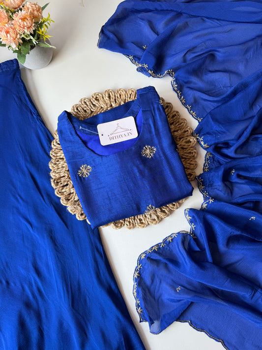 K479 - Russian silk Handwork short Kurti with palazzo and dupatta