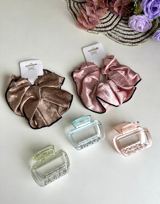 A039 - Combo - 2 Hair scrunchies & 3 Hair clip