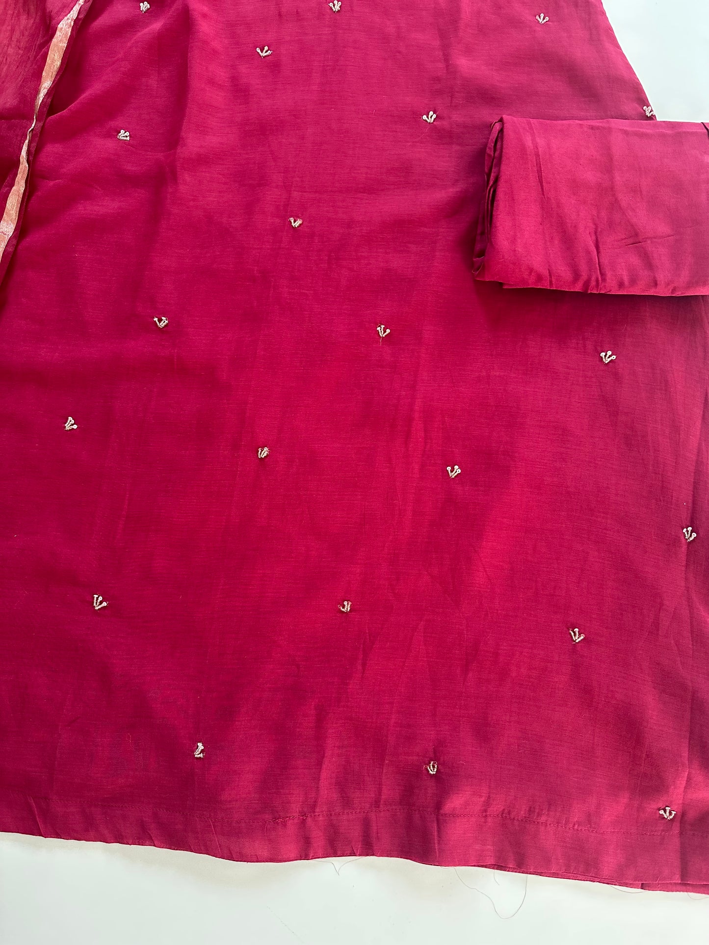 K021 - Mul Chanderi handwork Aline Kurti with pants and dupatta