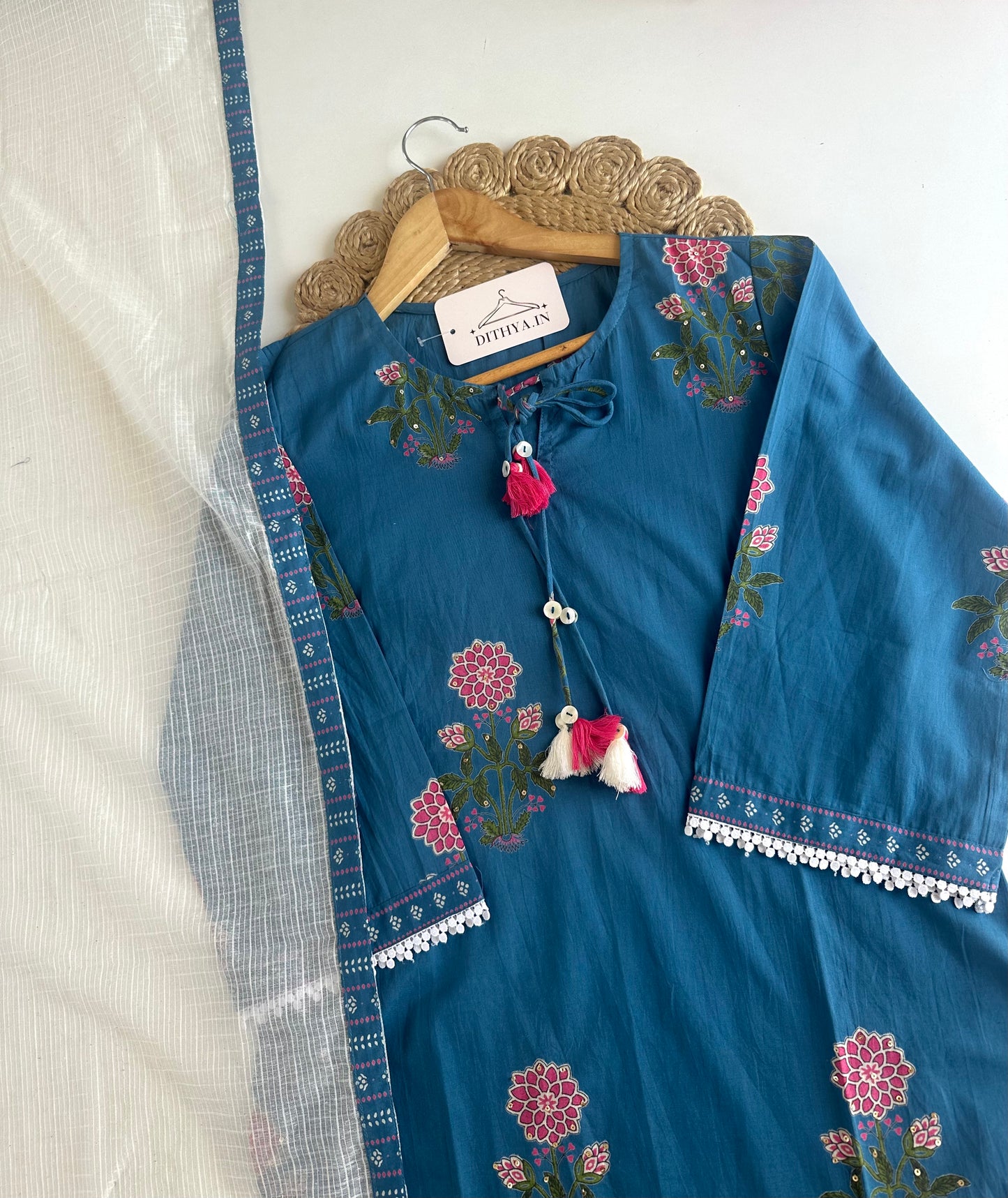 K233 - Mul cotton printed straight Kurti with pants and dupatta