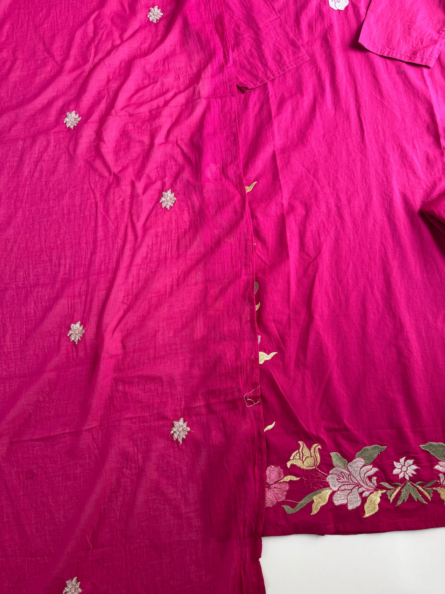 K114 - Mul cotton embroidered straight Kurti with pants and dupatta