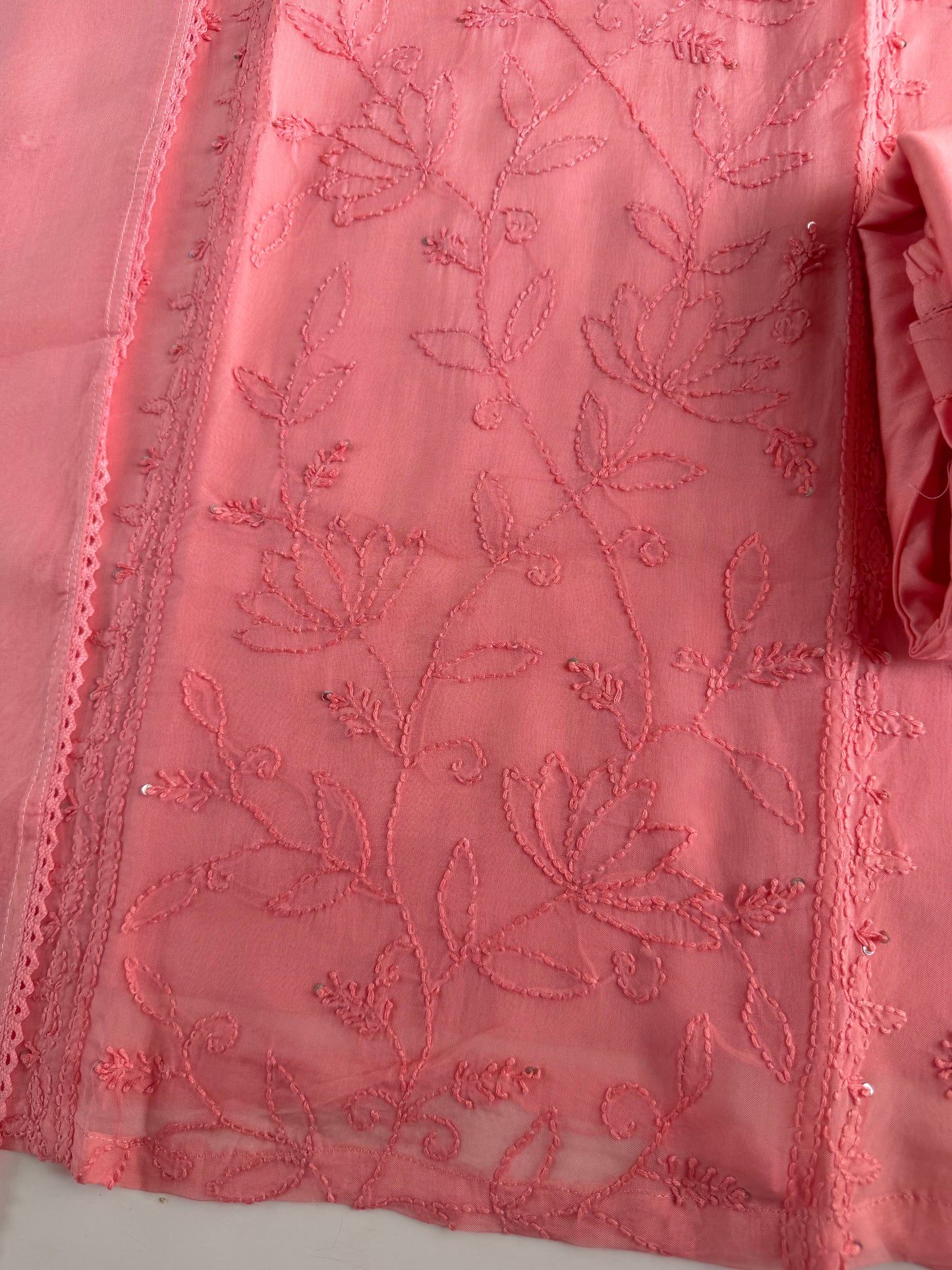 K180 - Viscose organza chikankari straight Kurti with pants and dupatta