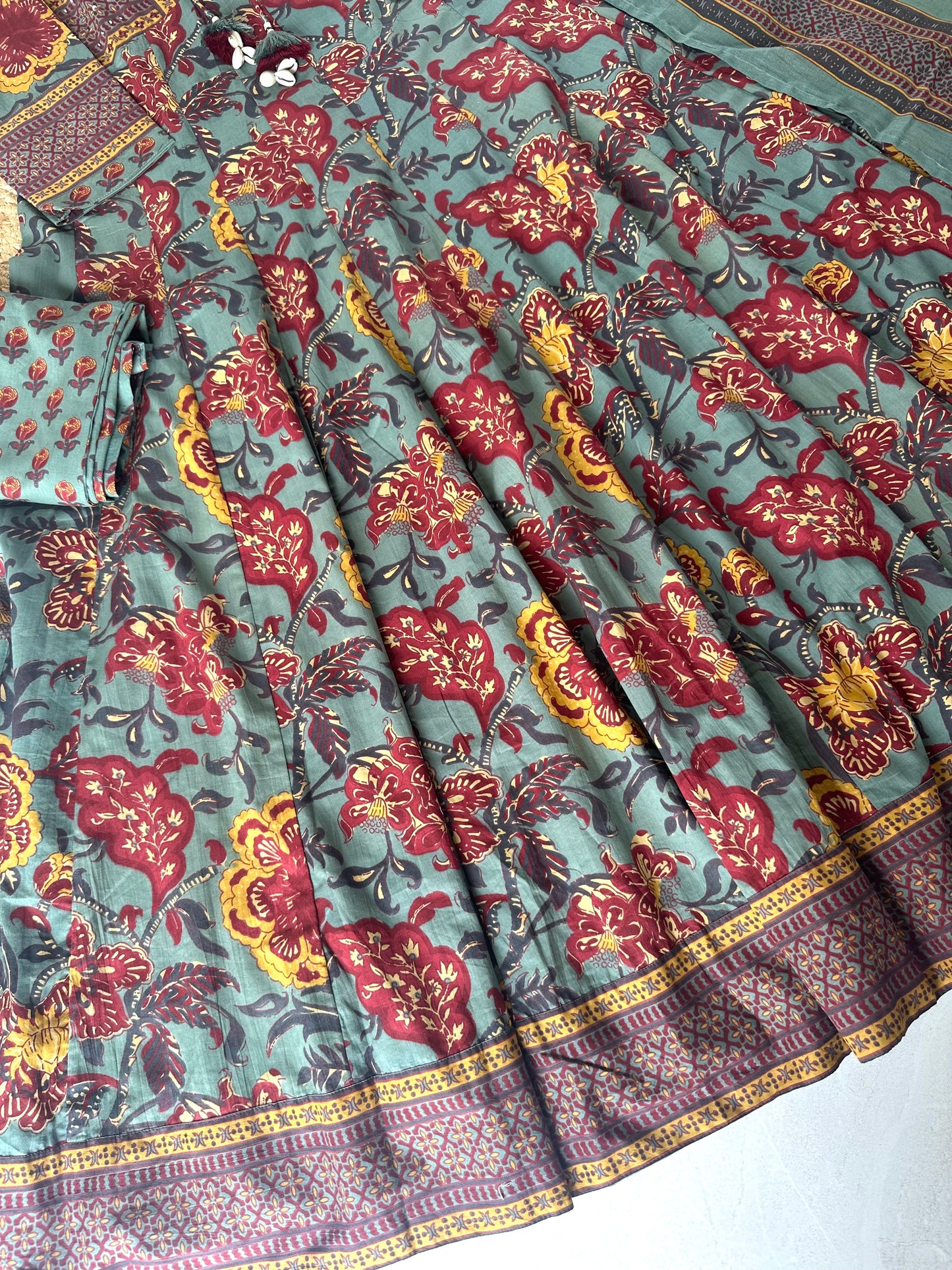 K124 - Cotton Printed Anarkali with pants and dupatta .