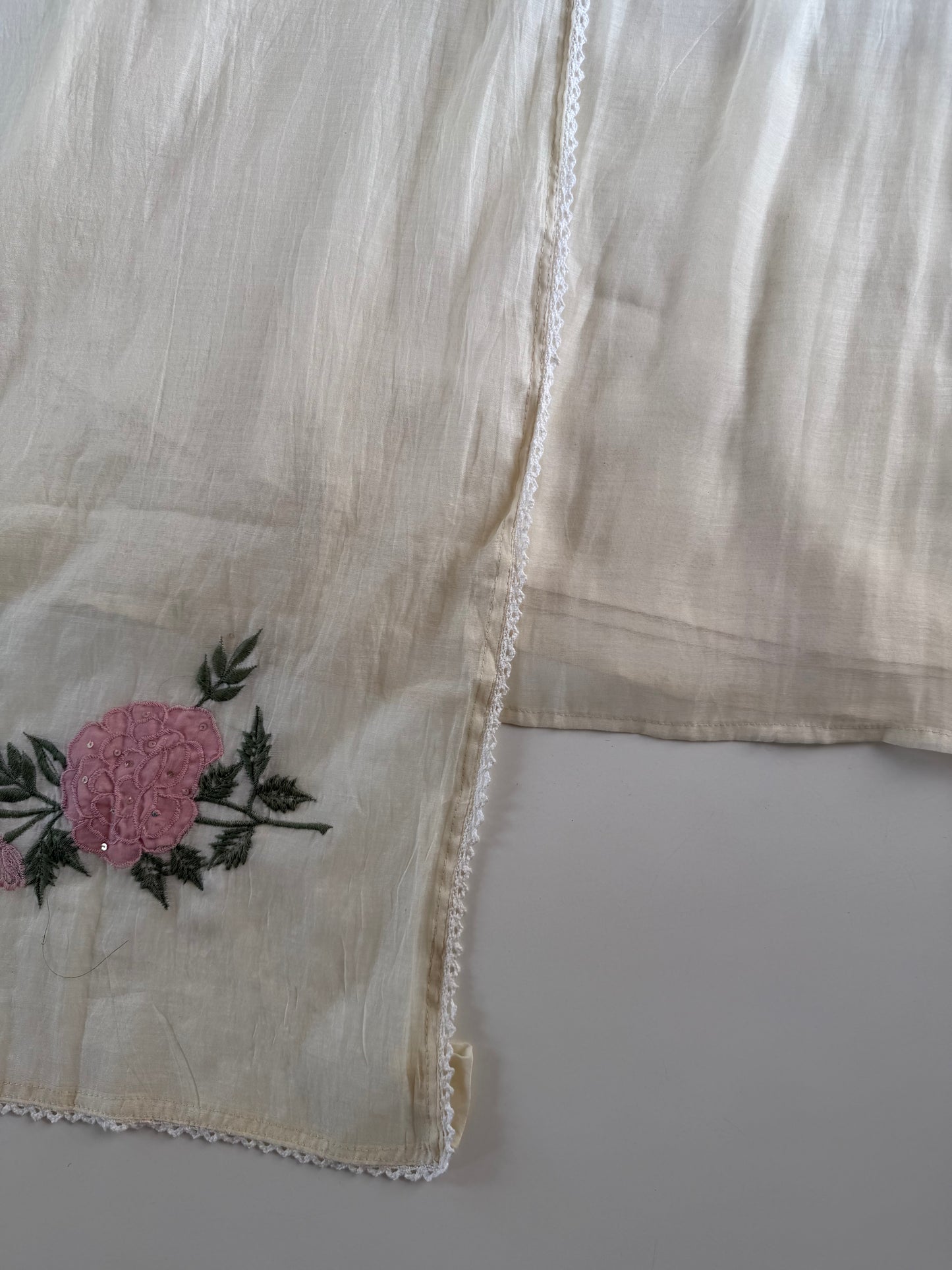 K424 - Mul chanderi embroidered Anarkali with pants and dupatta