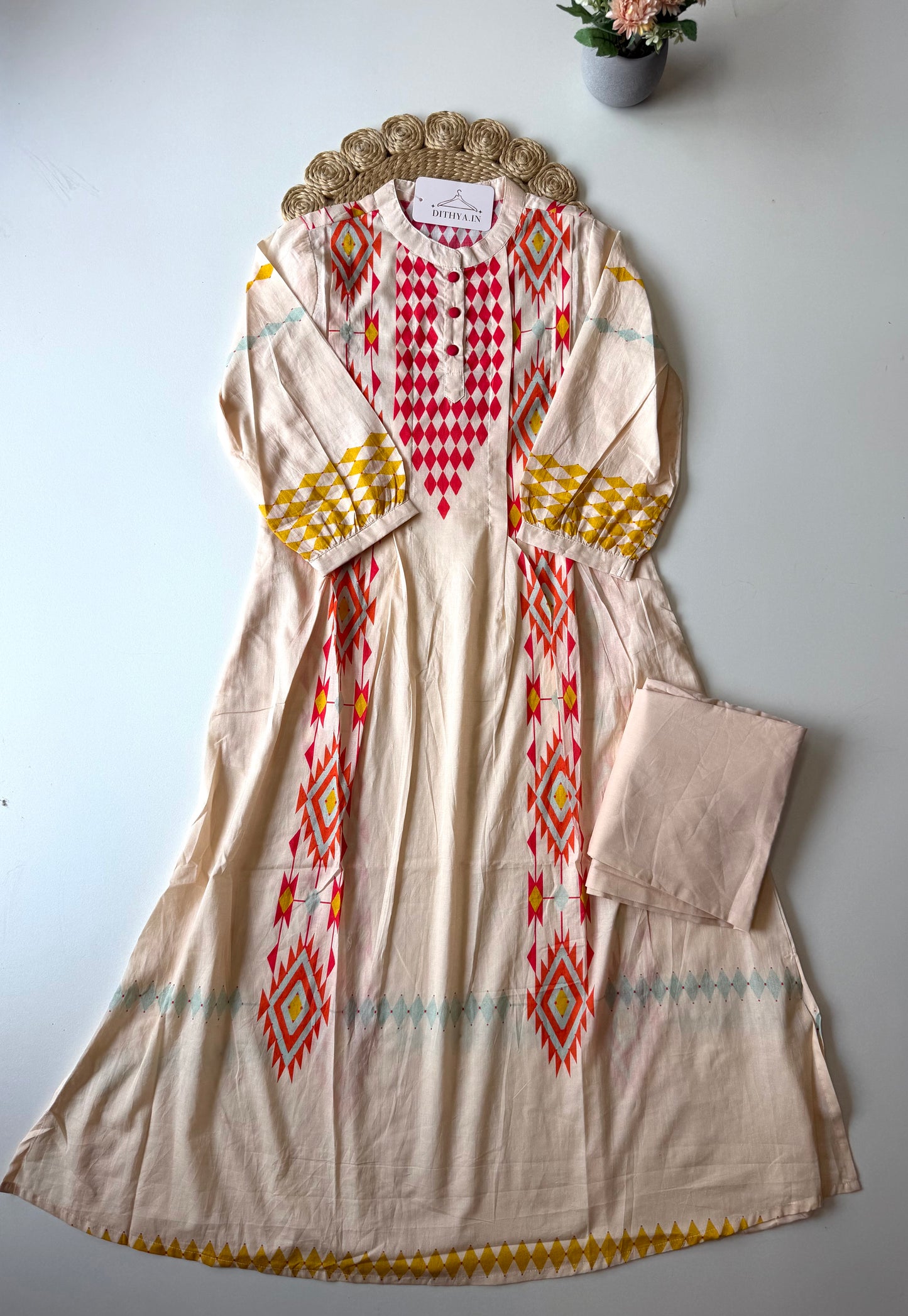 K476 - Mul cotton printed Aline Kurti with pants