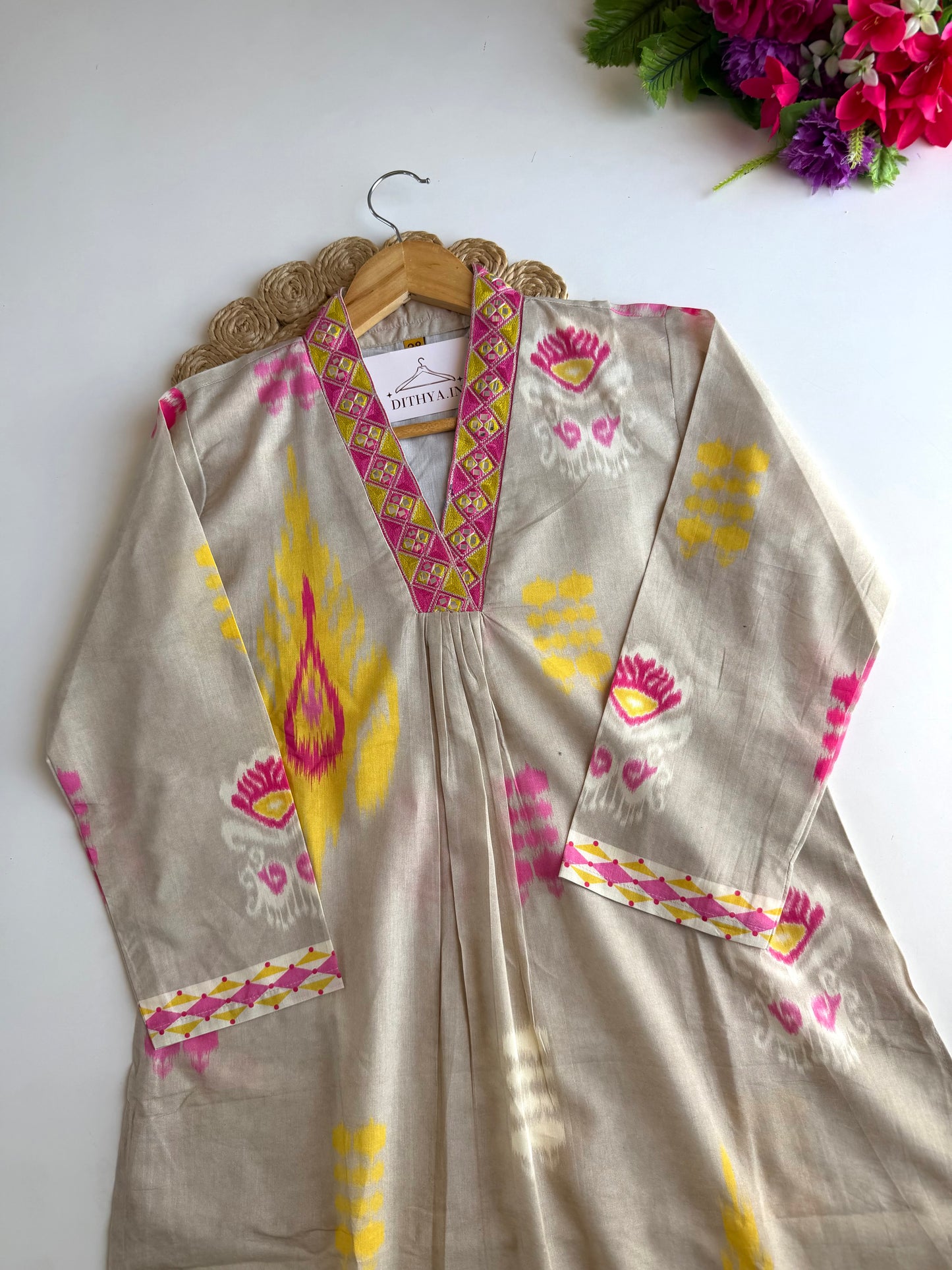 K239 - Mul cotton ikkat Aline Kurti with pants