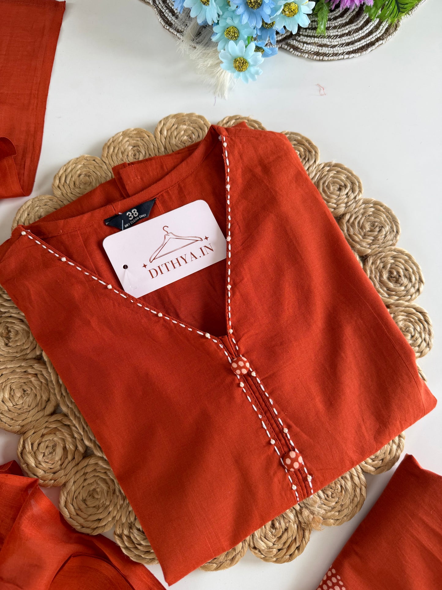 K594 - Cotton printed Aline Kurti with pants and dupatta