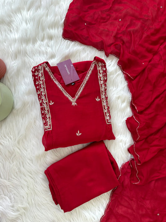 K261 - Mul Chanderi handwork Anarkali with pants and dupatta in 2 colours
