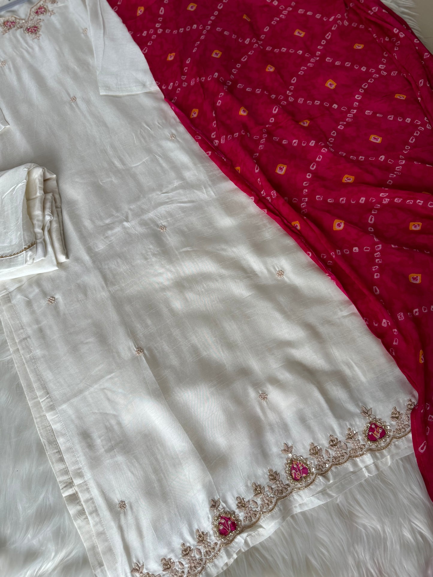 K319-Dola silk kurti with pants and dupatta