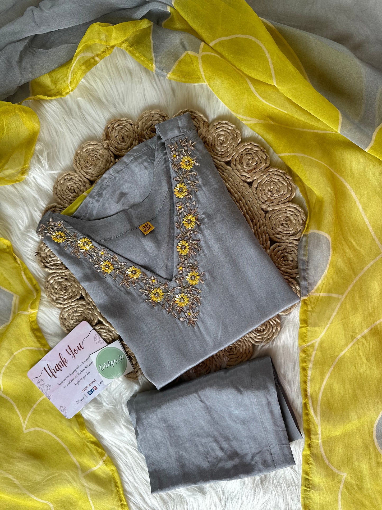 K094 - Crepe silk kurti with pants and dupatta