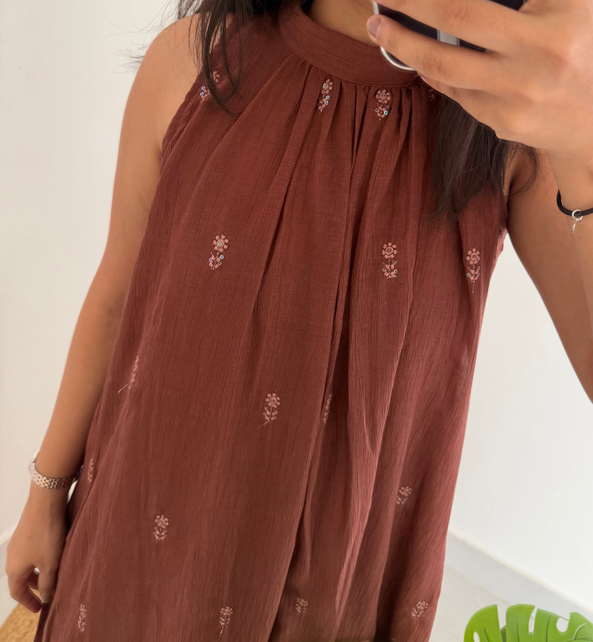 K223 - Mul cotton embroidered halter neck dress