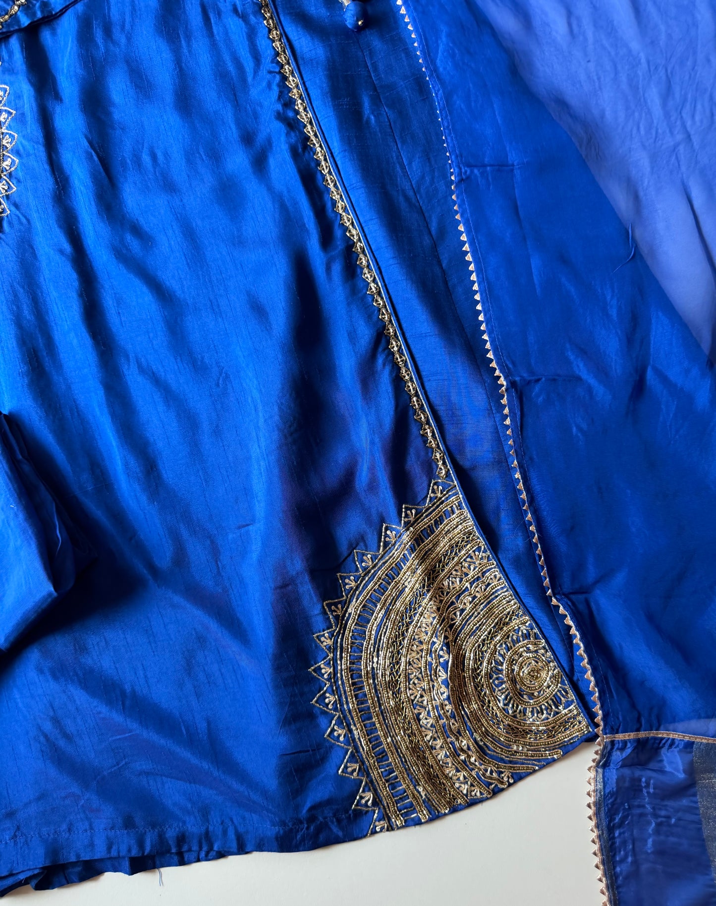 K206 - Russian silk handwork Angrakha Aline Kurti with pants and dupatta