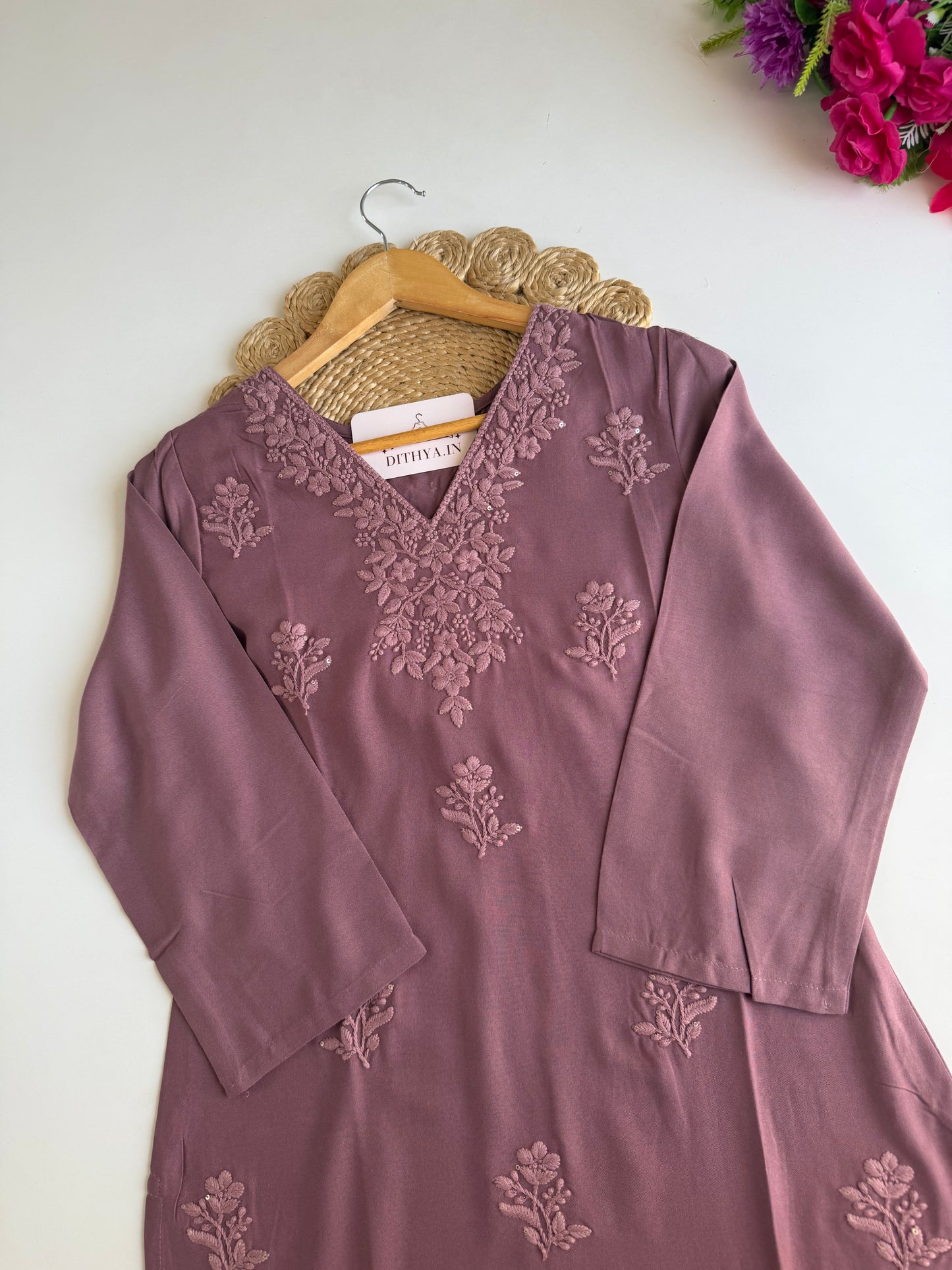 K709 - Muslin embroidered straight Kurti with pants