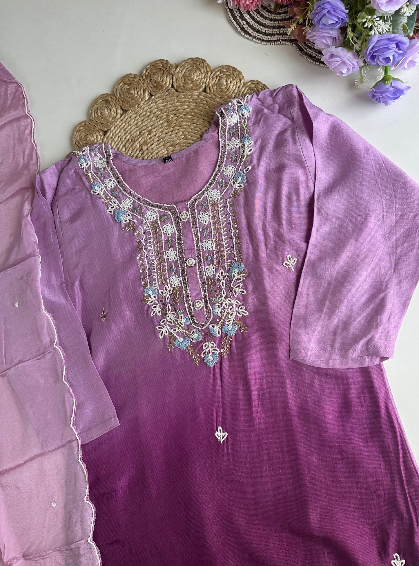D066 -Russian silk straight kurti with pants and dupatta