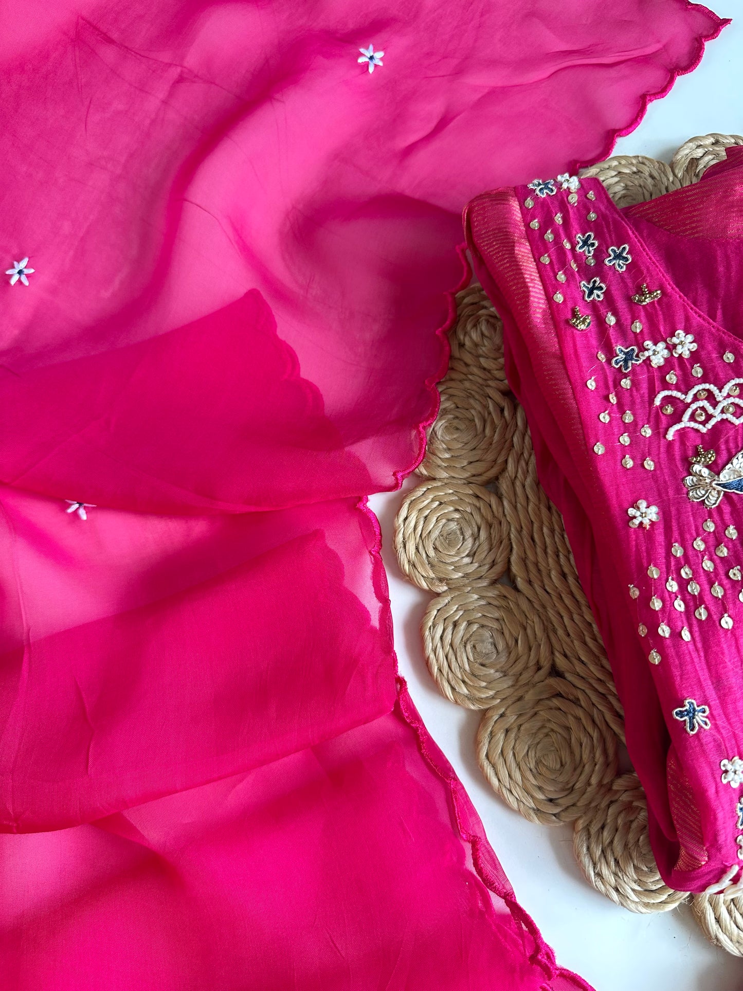 K128 - Mul Chanderi Handwork Anarkali with pants and dupatta
