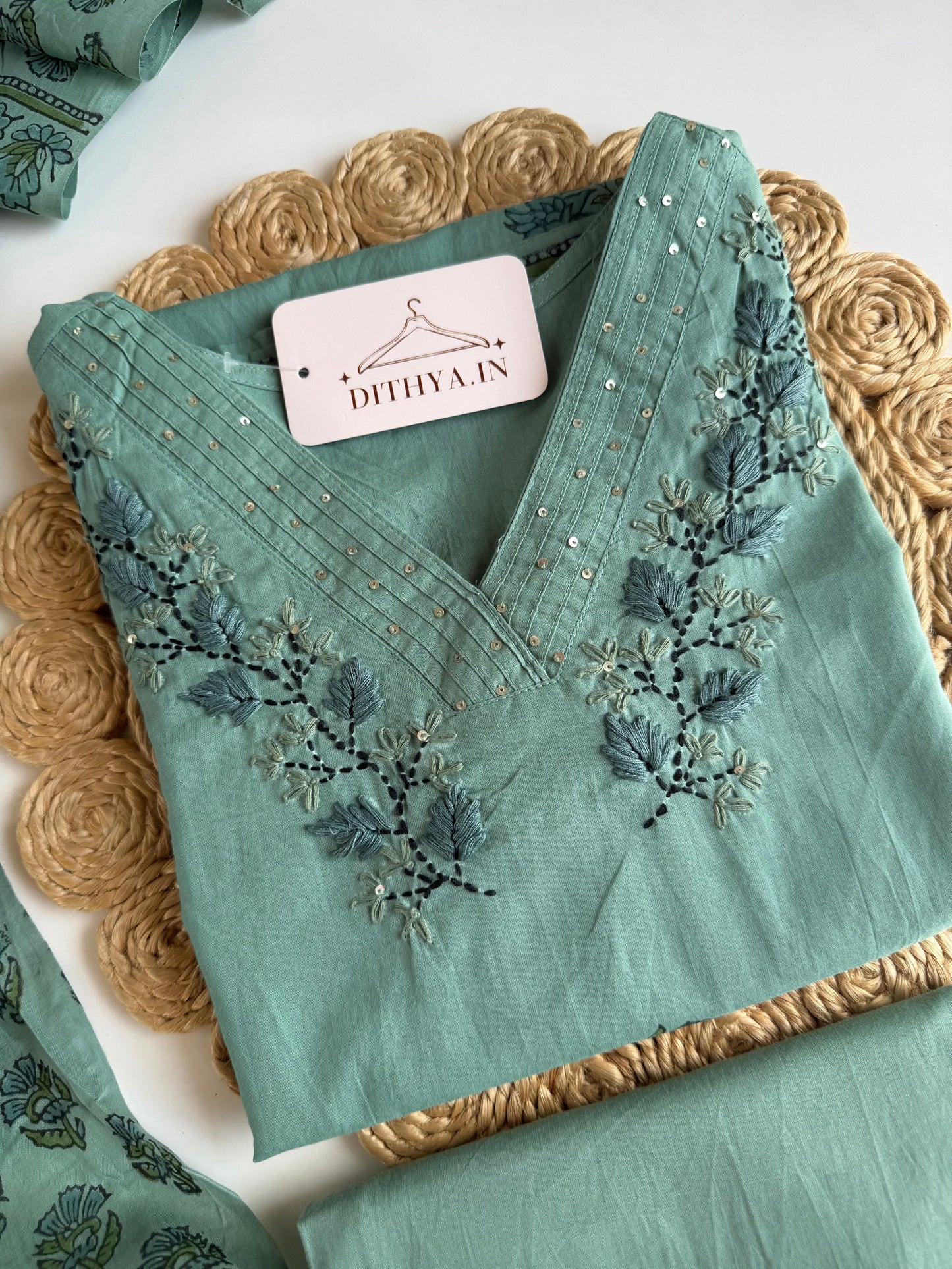 K712 - Mul cotton embroidered straight Kurti with pants and dupatta