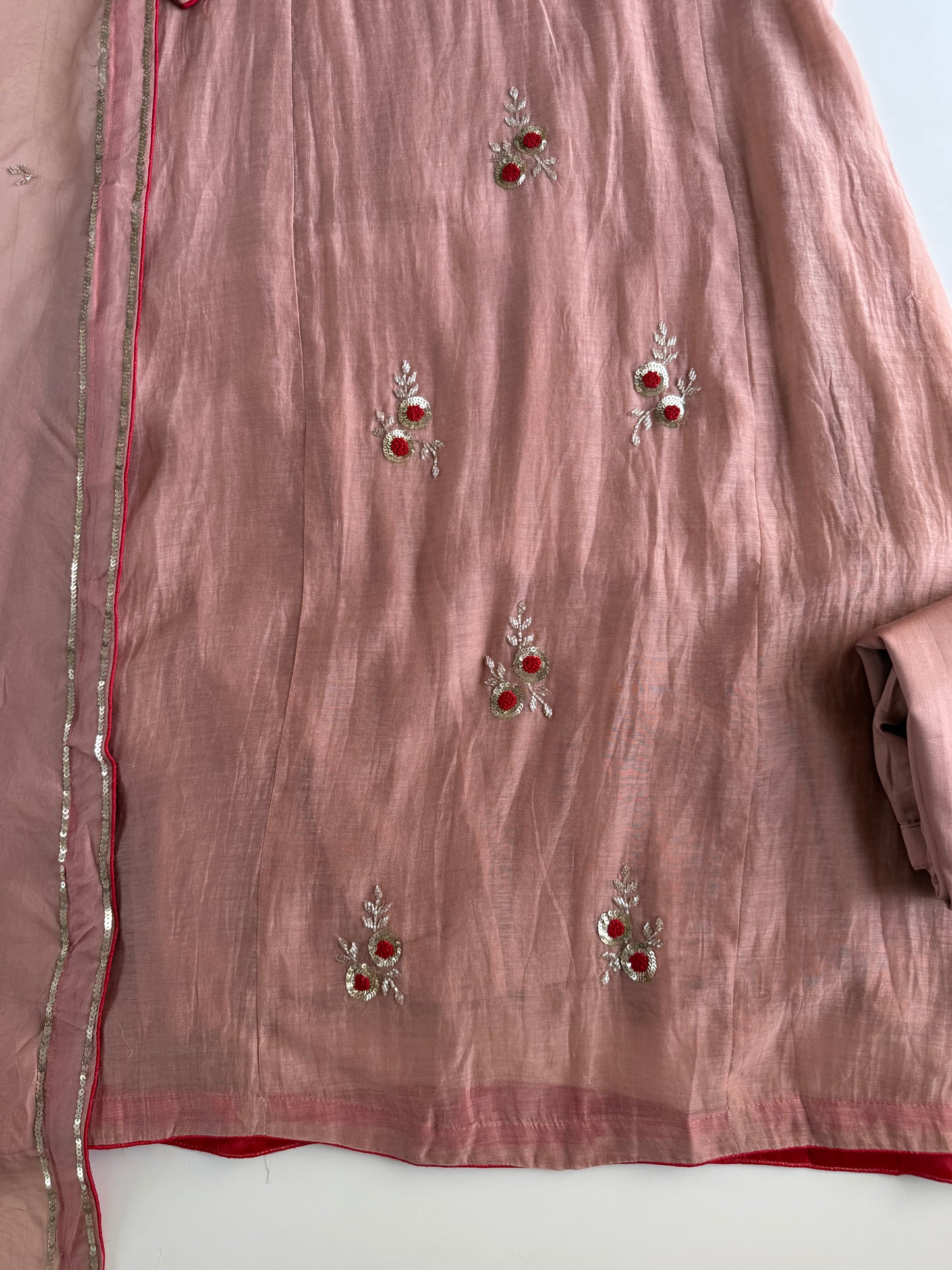 K484 - Mul chanderi handwork aline Kurti with pants and dupatta