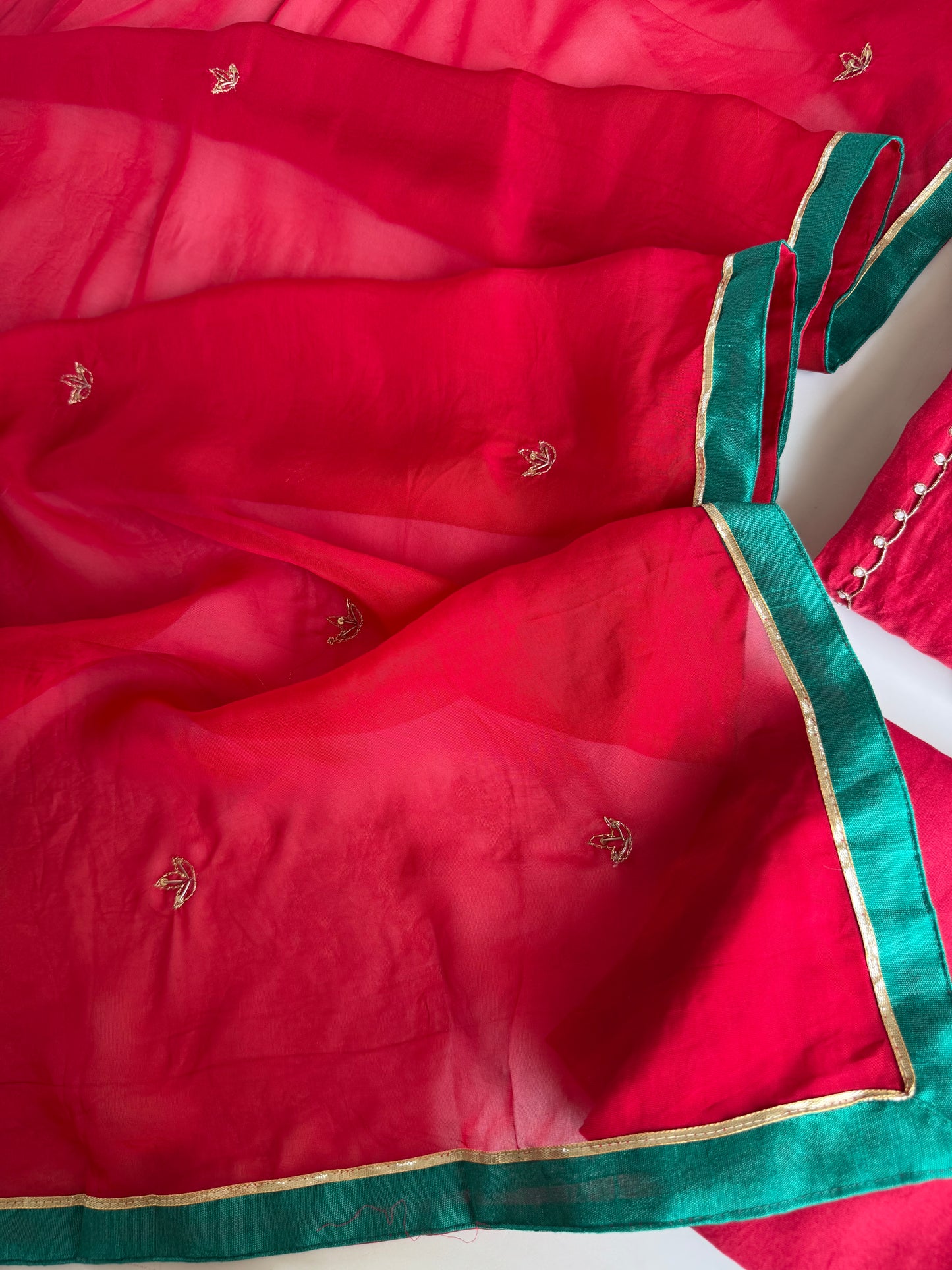 K050 - Mul chanderi handwork aline Kurti with pants and dupatta