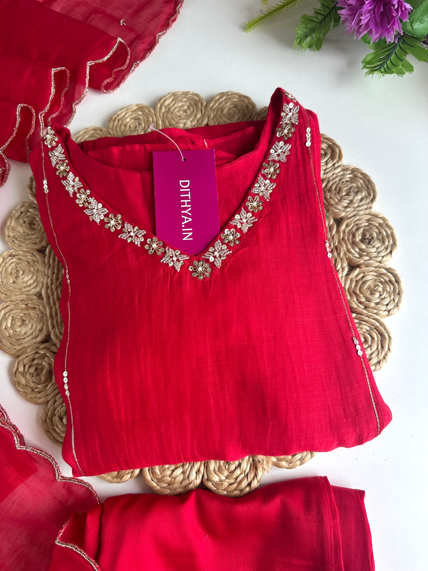 K309 - Mul Chanderi handwork Anarkali with pants and dupatta in 3 colours