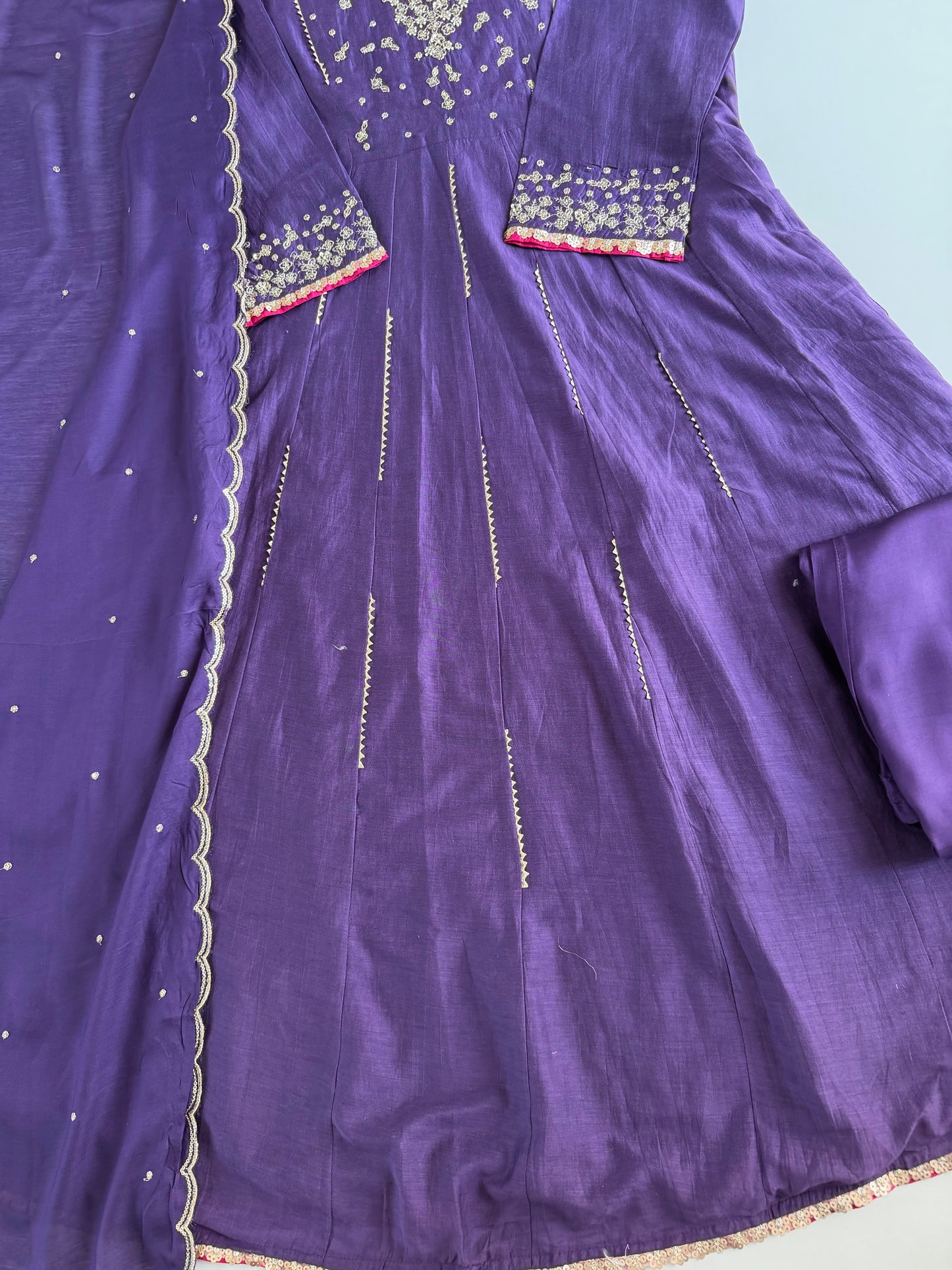 K283 - Mul chanderi embroidered Anarkali with pants and dupatta