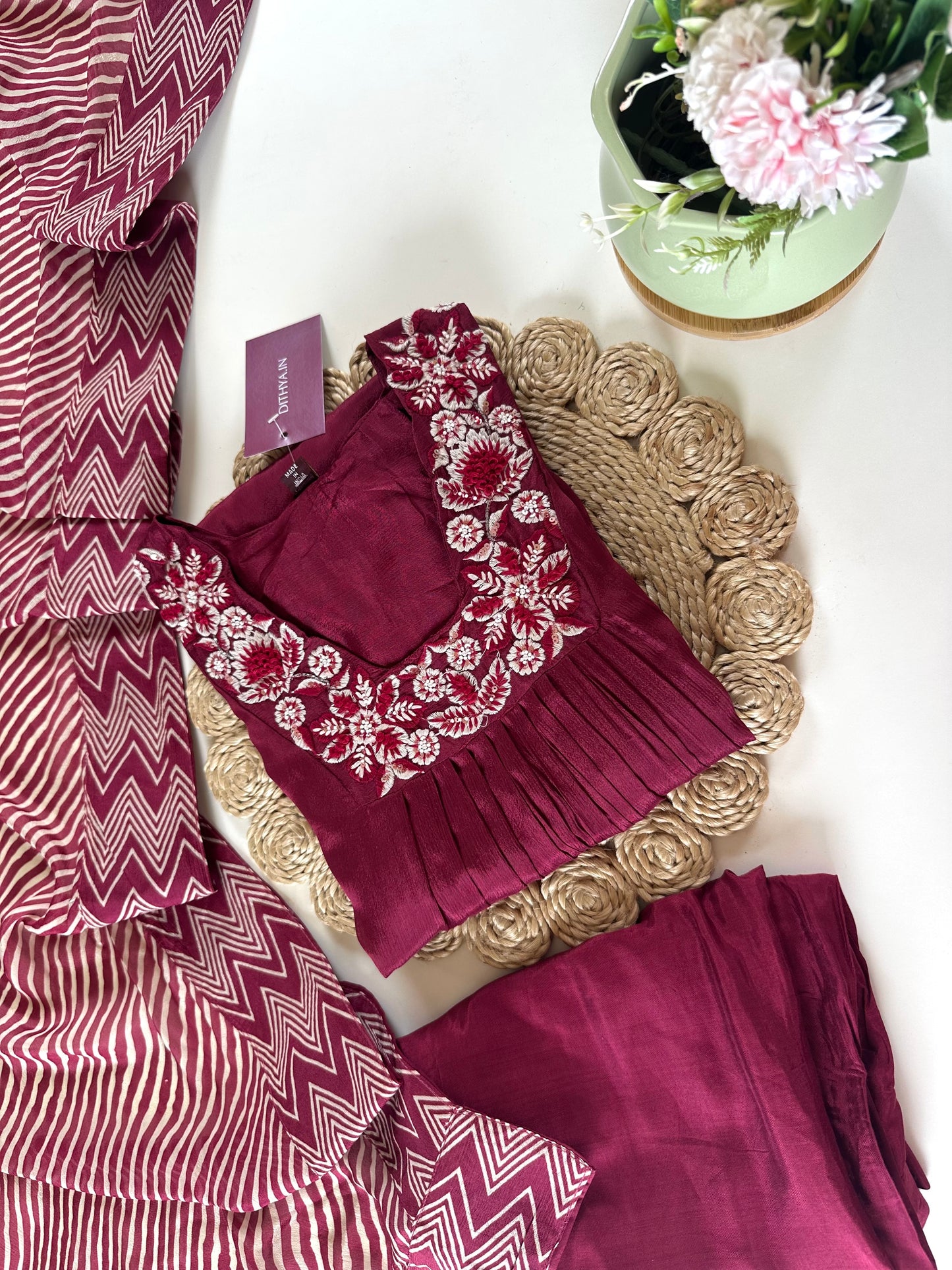 K259 - Chinnon Aline kurti with pants and dupatta