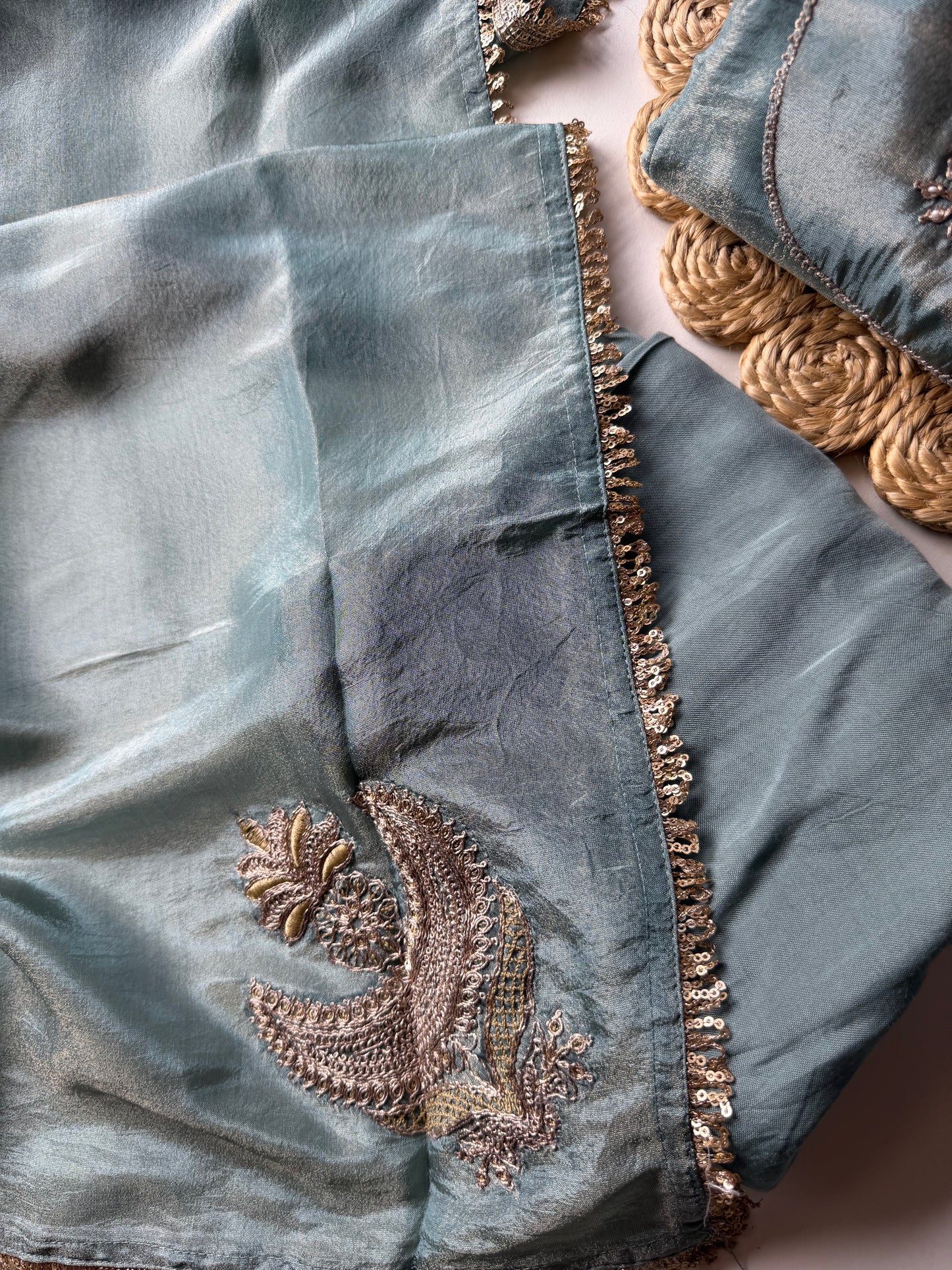 K092 - Tissue silk zari Anarkali with pants and dupatta