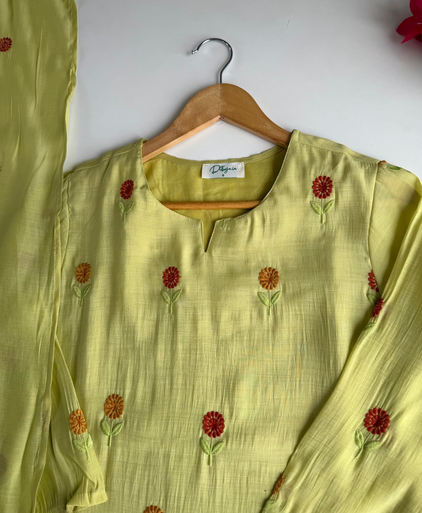 K570 - Surat Mul chanderi embroidered Aline Kurti with pants and dupatta