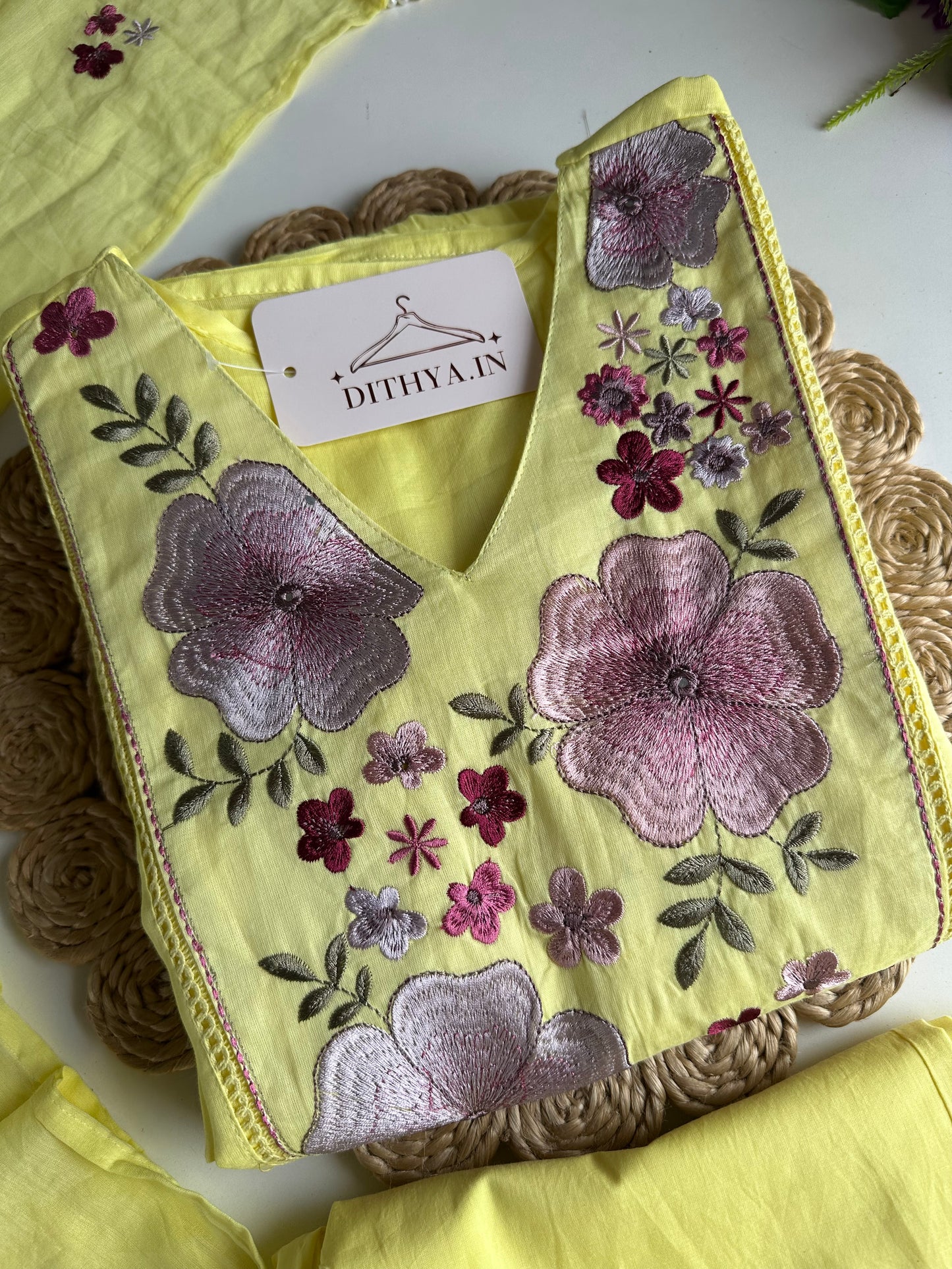 K246 - Mul cotton embroidered Anarkali with pants and dupatta
