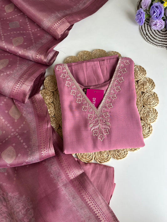 K181 - Roman silk embroidered straight Kurti with pants and dupatta