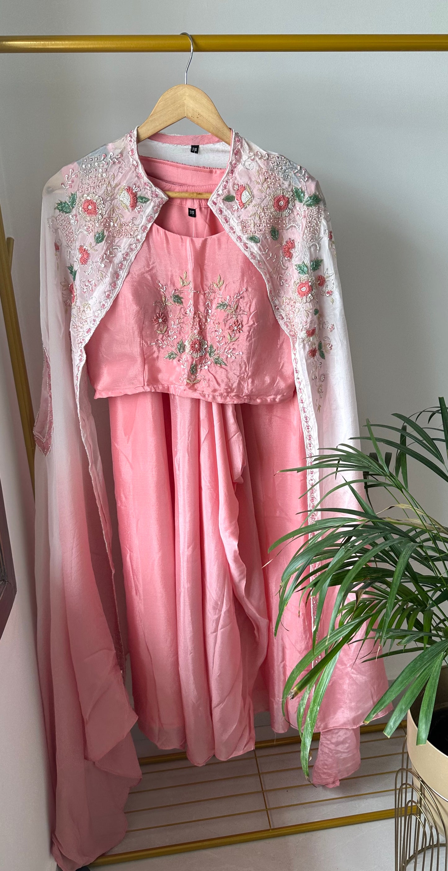 K035 - Chinnon handwork Crop top cape and cowl skirt