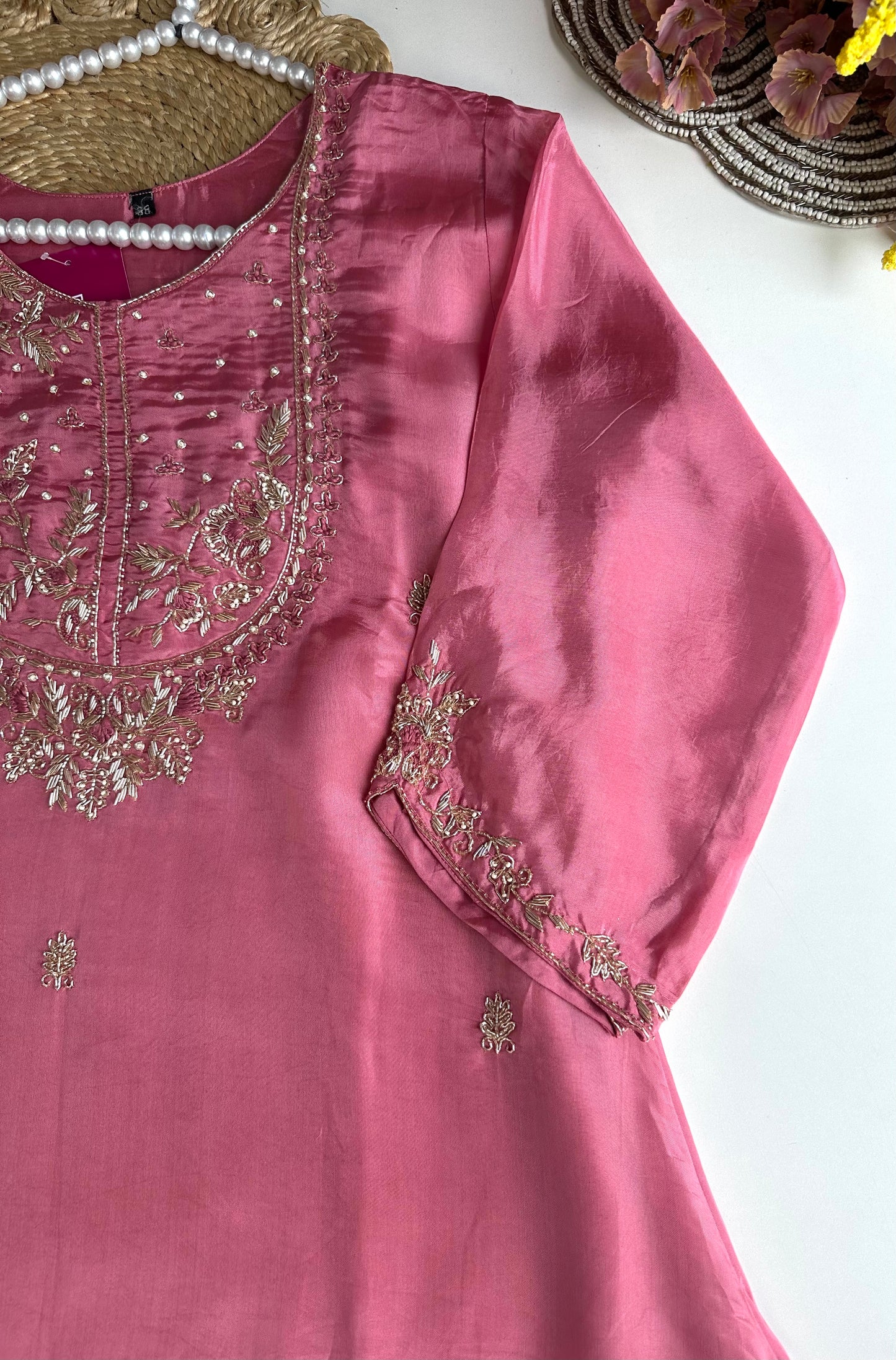 K470 - HO silk handwork Aline Kurti with pants and dupatta