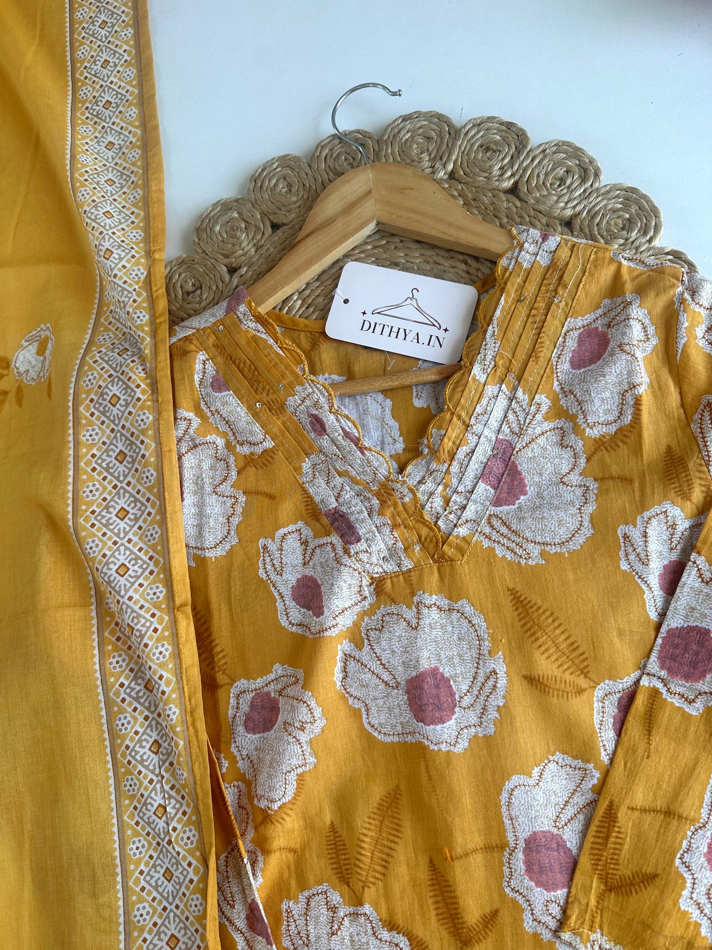 K221 - Mul cotton printed straight Kurti with pants and dupatta