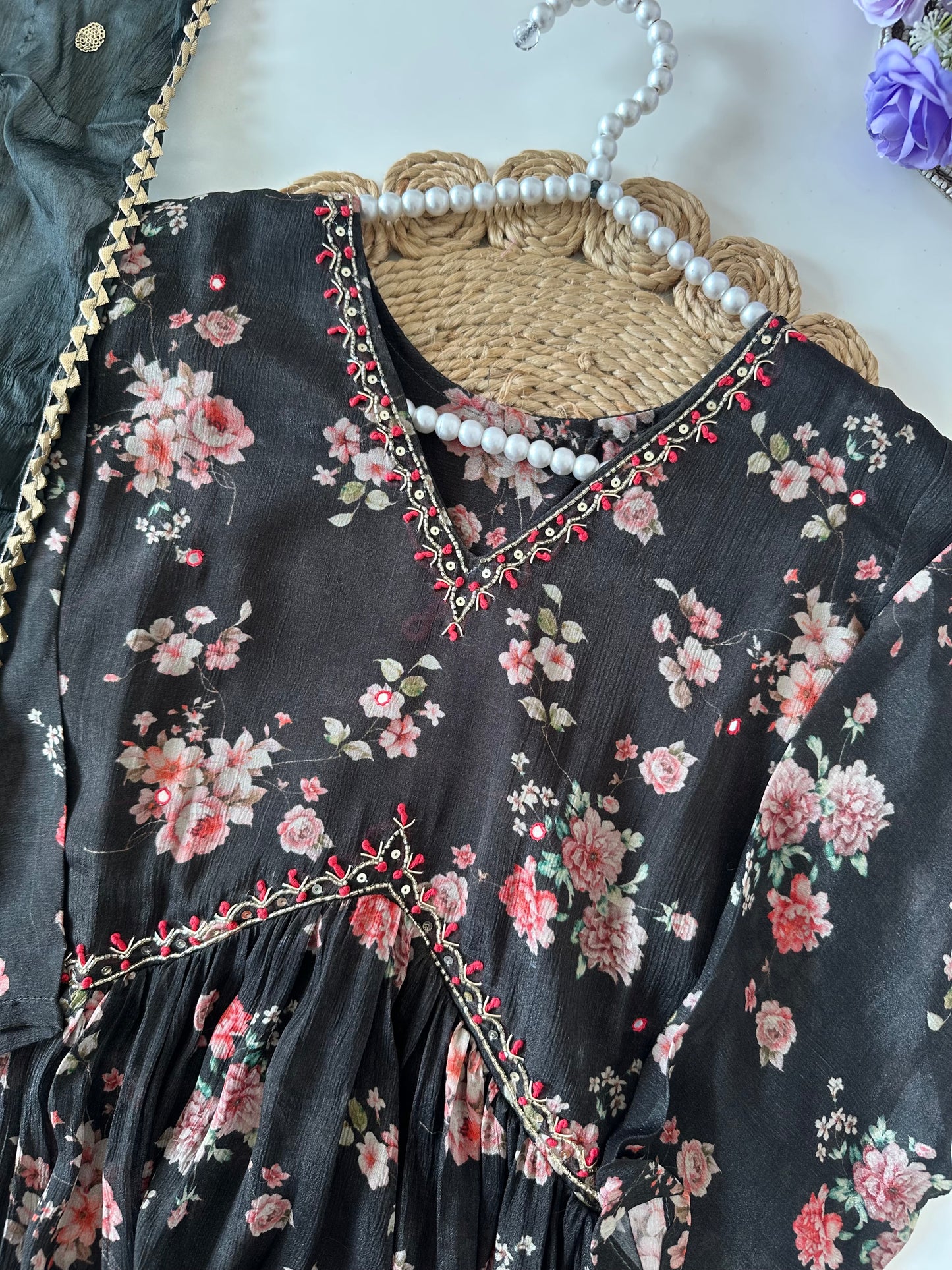 D123 - Chinnon Alia cut Anarkali with pants and dupatta